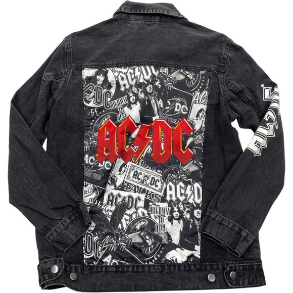 AC/DC Black Denim Jean Jacket Band Rock Men's Size Small - Picture 1 of 8